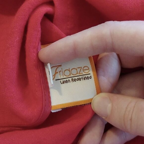 Fridaze Women's Size Small 100% Linen Solid Red Flowy Blouse Button up Top - Picture 4 of 11